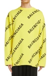 Balenciaga Cotton Sweater With Allover Logo In Yellow