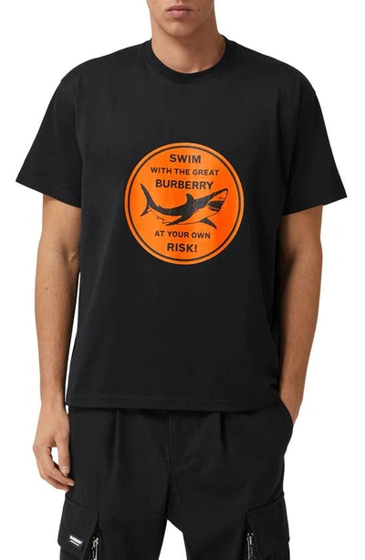 Burberry Shark Risk Print Cotton Jersey T-shirt In Black,orange