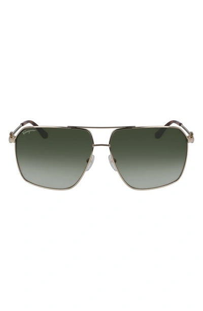 Ferragamo 62mm Oversize Gradient Navigator Sunglasses In Shiny Yellow Gold/ Green