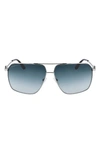 Ferragamo 62mm Oversize Gradient Navigator Sunglasses In Shiny Light Ruthenium/ Blue