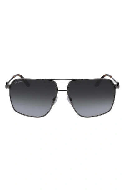 Ferragamo 62mm Oversize Gradient Navigator Sunglasses In Shiny Dark Ruthenium/ Grey