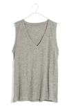 Madewell Whisper Cotton V-neck Tank In Heather Iron