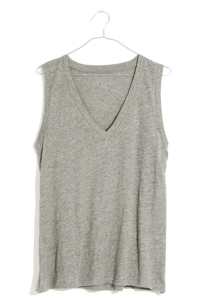 Madewell Whisper Cotton V-neck Tank In Heather Iron