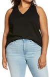 Madewell Whisper Shout Cotton V-neck Tank In True Black