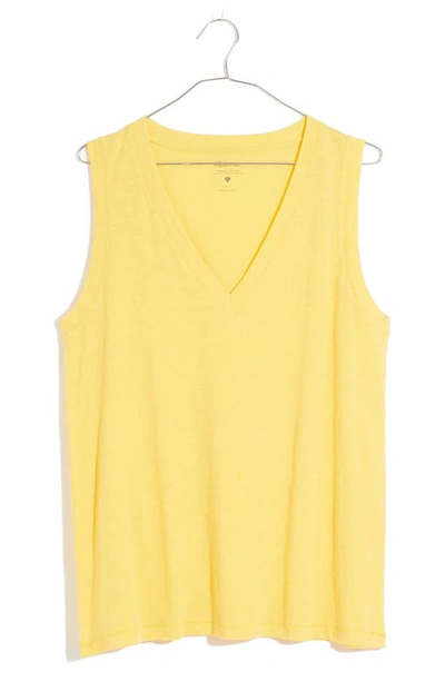 Madewell Whisper Cotton V-neck Tank In Pressed Daffodil