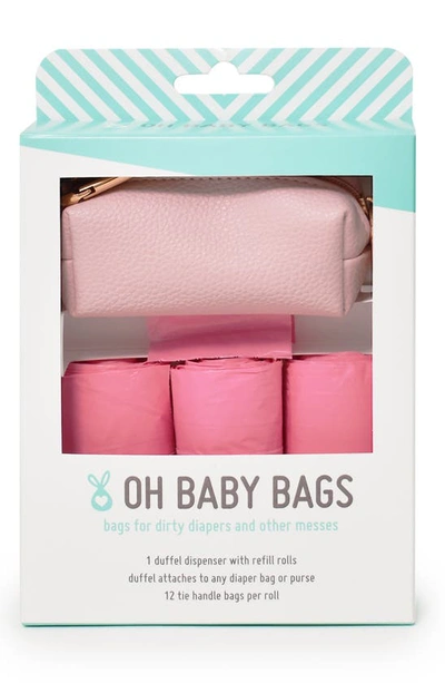 Oh Baby Bags Babies' Portable Faux Leather Clip-on Dispenser & Bag Set In Pink