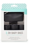 Oh Baby Bags Babies' Portable Faux Leather Clip-on Dispenser & Bag Set In Black