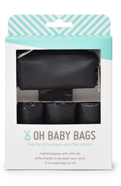 Oh Baby Bags Babies' Portable Faux Leather Clip-on Dispenser & Bag Set In Black