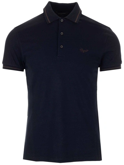 Ermenegildo Zegna Contrasting Edges Polo Shirt In Blue