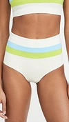 L*space Portia Reversible High Waist Stripe Bikini Bottoms In Cream/sky Blue/kiwi