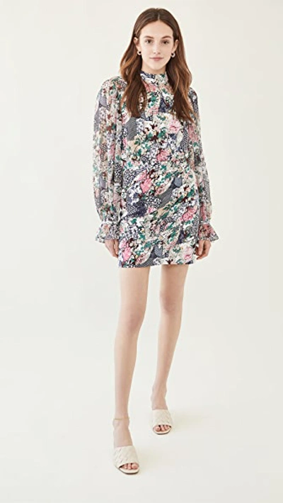 Saloni Rina Floral-print Silk-jacquard Mini Dress In Floral Ceramic
