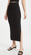 ENZA COSTA SILK RIB SLIT PENCIL SKIRT BLACK,ENZAC40909