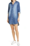 Frank & Eileen Mary Famous Cotton Denim Long Sleeve Shirtdress In Extra Distressed Indigo Denim