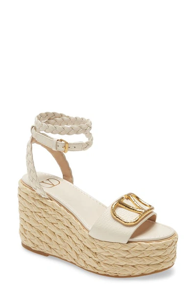 Valentino Garavani Vlogo Espadrille Platform Sandal In Light Ivory/ Natural