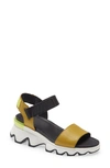 Sorel Kinetic Leather Wedge Sport Sandals In Yellow