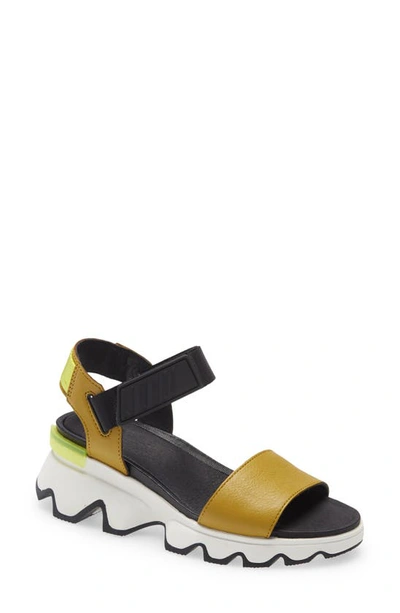 Sorel Kinetic Leather Wedge Sport Sandals In Yellow