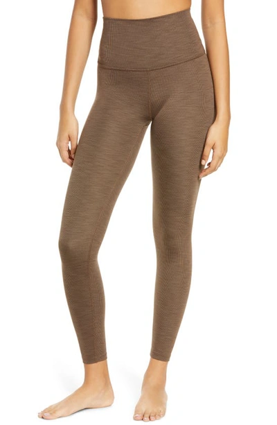 Beyond Yoga Heather High Waist Rib Leggings In Cocoa Brown Heather