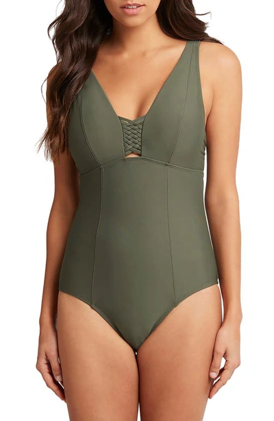 Sea Level One-piece Swimsuit In Khaki