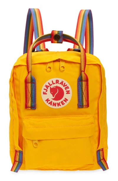 Fjall Raven Mini Kånken Rainbow Water Resistant 13-inch Laptop Backpack In Warm Yellow-rainbow Pattern