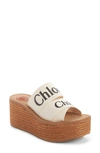 CHLOÉ WOODY LOGO ESPADRILLE PLATFORM SLIDE SANDAL,CHC21U44908