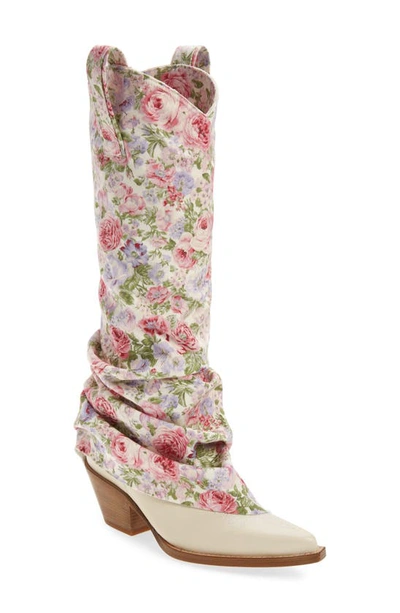 R13 Print Sleeve Western Boot In White Floral