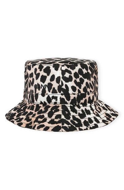 Ganni Seasonal Recycled Tech Bucket Hat In Leopard