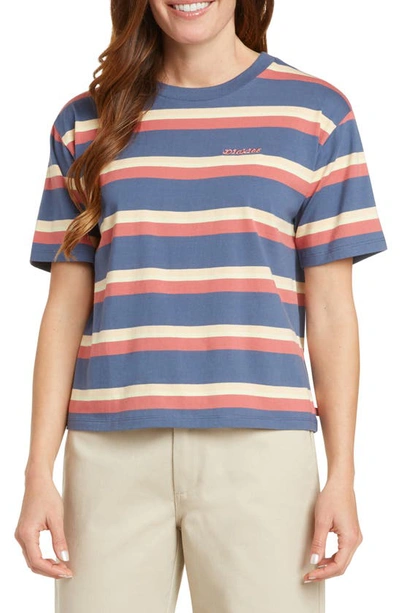 Dickies Juniors' Cotton Striped Tomboy T-shirt In Navy Orange Stripe
