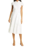 ALICE AND OLIVIA VANNESSA EMBROIDERED BELTED COTTON MIDI DRESS,CC103D20530