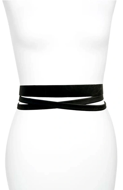 Ada Skinny Leather Wrap Belt In Black