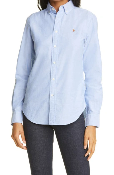 Polo Ralph Lauren Embroidered-logo Button-down Shirt In Light Blue