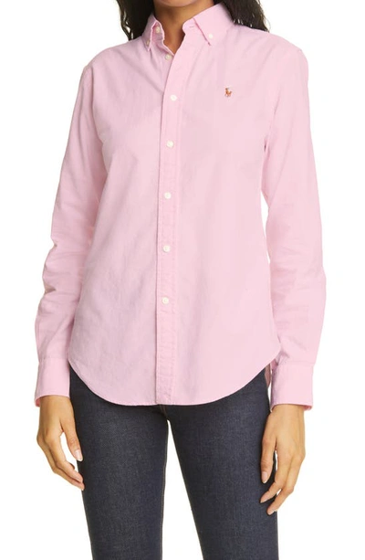 Polo Ralph Lauren Embroidered-logo Long-sleeve Shirt In Pink