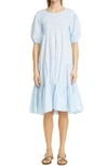 Merlette Vallarta Smocked Cotton Tiered Dress In Blue