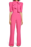 Black Halo Ara Tie Neck Puff Sleeve Jumpsuit In Hot Pink