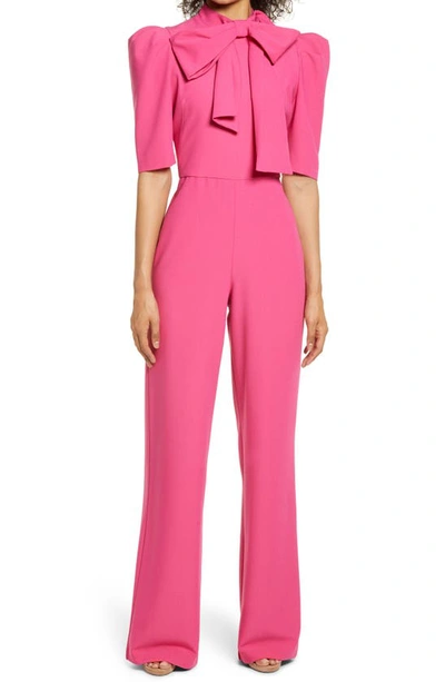 Black Halo Ara Tie Neck Puff Sleeve Jumpsuit In Hot Pink