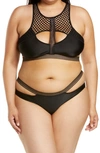 Coquette Mesh & Strap Detail Bra & Briefs Set In Black