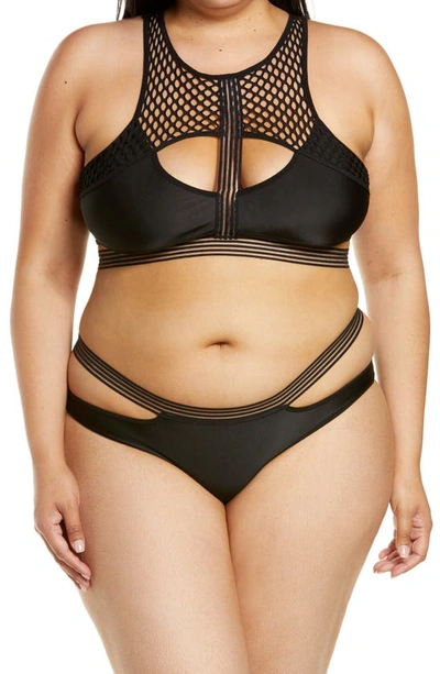 Coquette Mesh & Strap Detail Bra & Briefs Set In Black