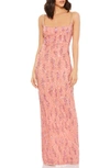Mac Duggal Embellished Open Back Sleeveless Column Gown In Pink