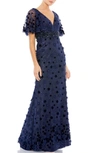Mac Duggal Embellished Floral Short Sleeve Gown In Midnight