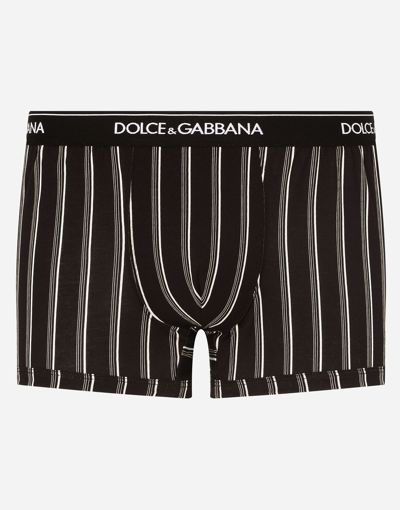 Dolce & Gabbana Two-way-stretch Cotton Boxers With Striped Print In Multicolor
