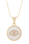 ADORNIA 14K GOLD PLATED STERLING SILVER MOTHER-OF-PEARL EVIL EYE DISC PENDANT NECKLACE,791109048818