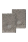 Linum Home 100% Turkish Cotton Alyssa 2-pc. Embellished Washcloth Set Bedding In Dark Gray