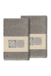 Linum Home 100% Turkish Cotton Vivian 2-pc. Embellished Hand Towel Set Bedding In Dark Gray