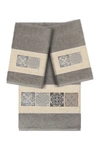 Linum Home 100% Turkish Cotton Vivian 3-pc. Embellished Bath And Hand Towel Set Bedding In Dark Gray