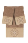 Linum Home 100% Turkish Cotton Alyssa 3-pc. Embellished Bath And Hand Towel Set Bedding In Latte