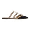 VALENTINO GARAVANI BLACK & PINK VALENTINO GARAVANI ROCKSTUD FLAT MULES