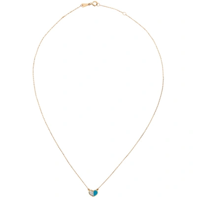 Adina Reyter Gold & Blue Ceramic Pavé Folded Heart Necklace In Gold/turquoise