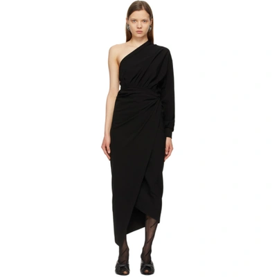 Balenciaga One-sleeve Asymmetric Jersey Wrap Midi Dress In Black