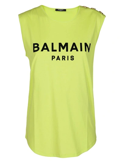 Balmain Sleeveless Logo Print T-shirt In Giallo