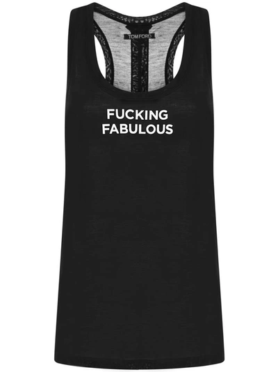 Tom Ford Script-print Semi-sheer Tank In Black