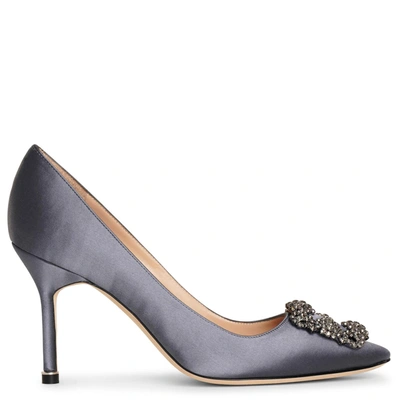 Manolo Blahnik Hangisi 90 London Grey Satin Pumps